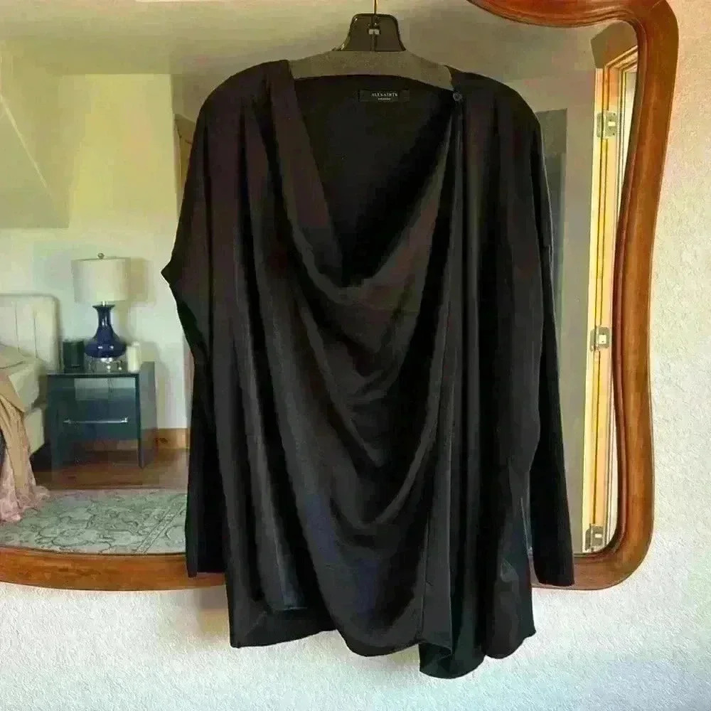 AllSaints Erma cowl satin/knit oversized blouse - Sz M
